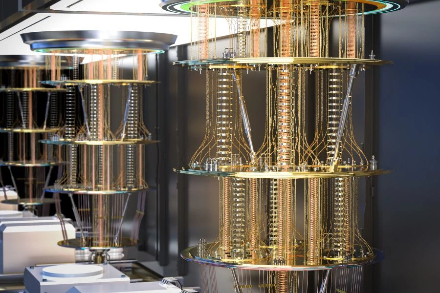Ilustração de um computador quântico, simbolizando o futuro da tecnologia.