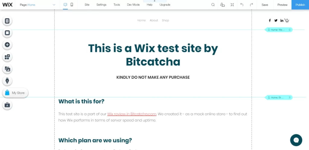 Interface do Wix com editor drag-and-drop em ação