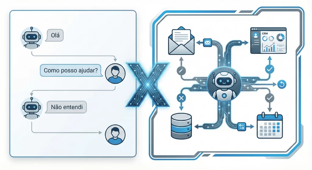 Diferença entre chatbot tradicional e agente de inteligência artificial
