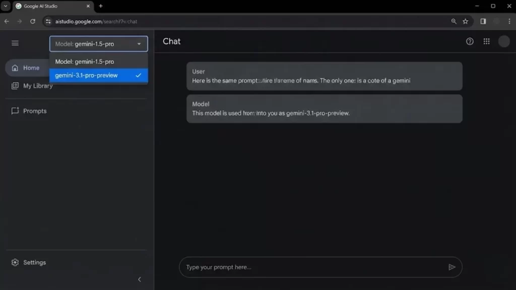 Tela do Google AI Studio mostrando seleção do modelo Gemini 3.1 Pro Preview