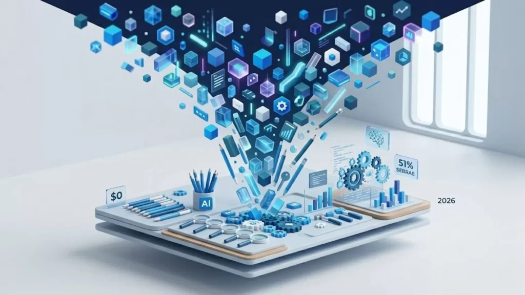 IAs gratuitas: Representação conceitual da evolução e acessibilidade das ferramentas de inteligência artificial generativa.