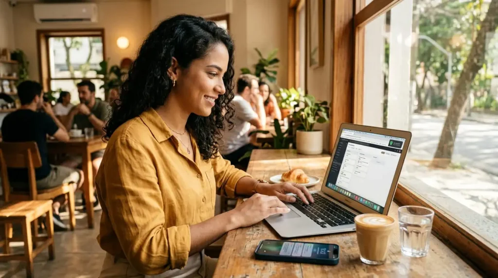 VPN 2026: Segurança digital em redes Wi-Fi públicas para trabalho remoto seguro em cafeterias.